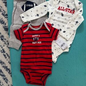 Carter's Red and Navy Striped Bodysuit Football Sports Daddy’s draft pick
